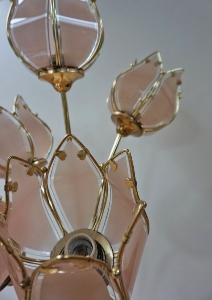 Vintage goud glass bloemlamp Lotus Hollywood Regency Midcentury modern gilded flower tulip table lamp-00005